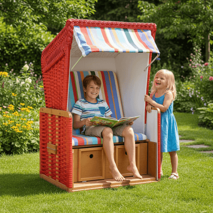 Mini-Strandkorb aus Kunststoffgeflecht rot Dessin 13-860 – Kinder Strandkorb mit Stauraum im Garten