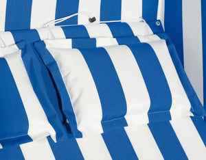 Sonnenpartner Komfort-Kopfkissen für Strandkorb mit blau-weißem Streifenmuster, ideal zum Entspannen.