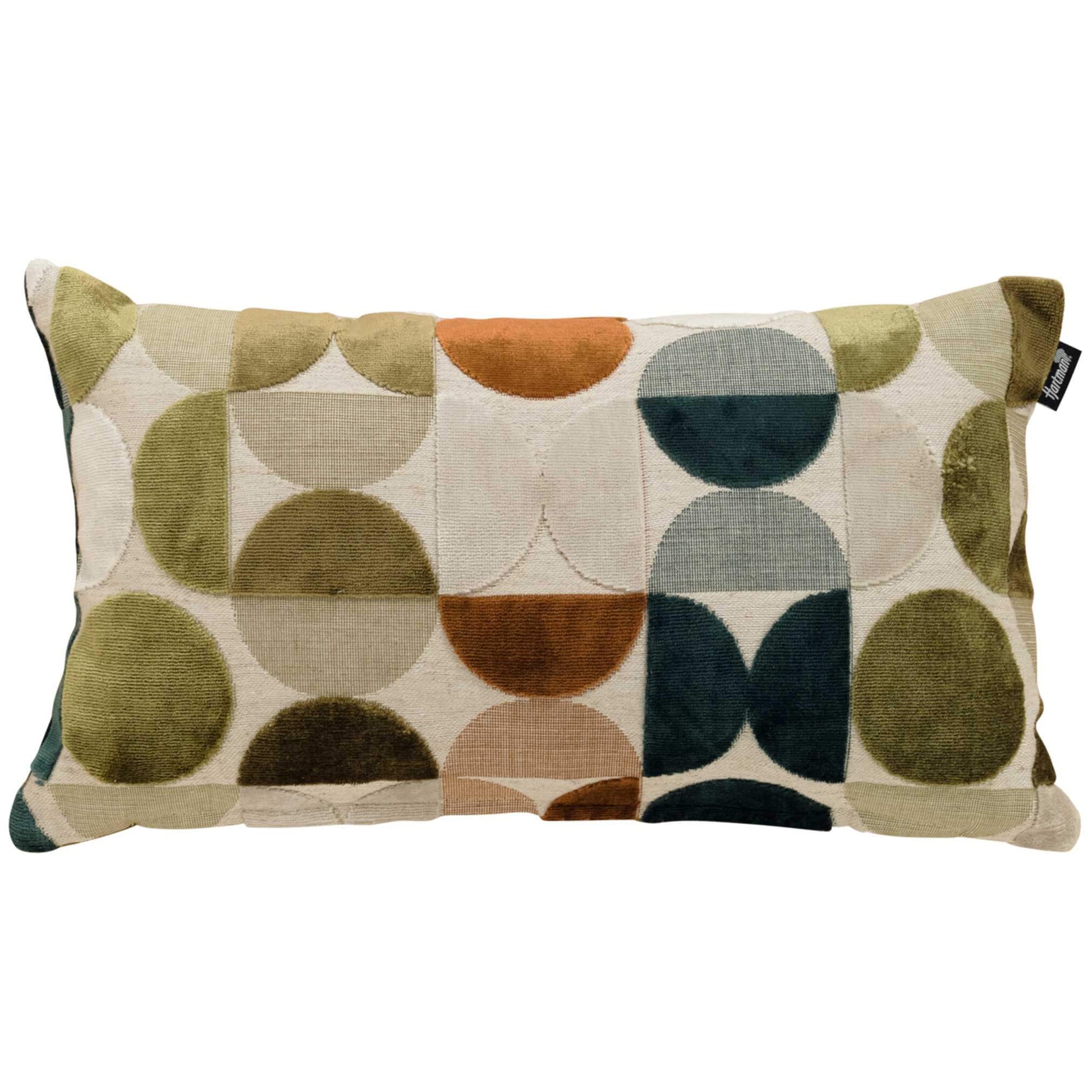 Lendenkissen Sitri in Olive mit Nordic Summer-Dessin, 50×30×14 cm, für extra Rückenkomfort im Strandkorb.