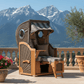 Strandkorb Mr. Deko Düne Amrum Bullaugen Teak PE grey 1 Sitzer Dessin 522 grau weiss