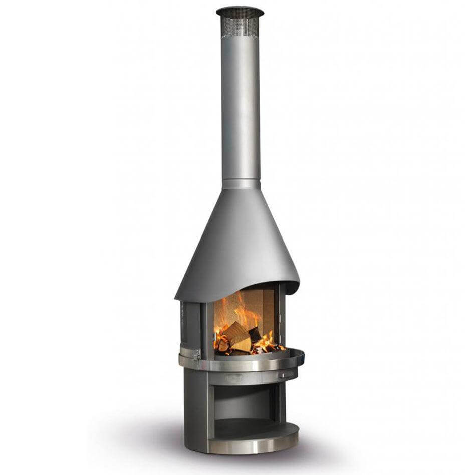HermaPro Edelstahl Gartenkamin Vario 80 mit glatter Haube, moderner Gartenkamin aus Edelstahl mit sichtbarem Feuer