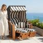 Strandkorb SunnySmart Rustikal 250 Plus anthrazit mit Dessin 1180, 2-Sitzer Liegemodell auf Terrasse mit Meerblick