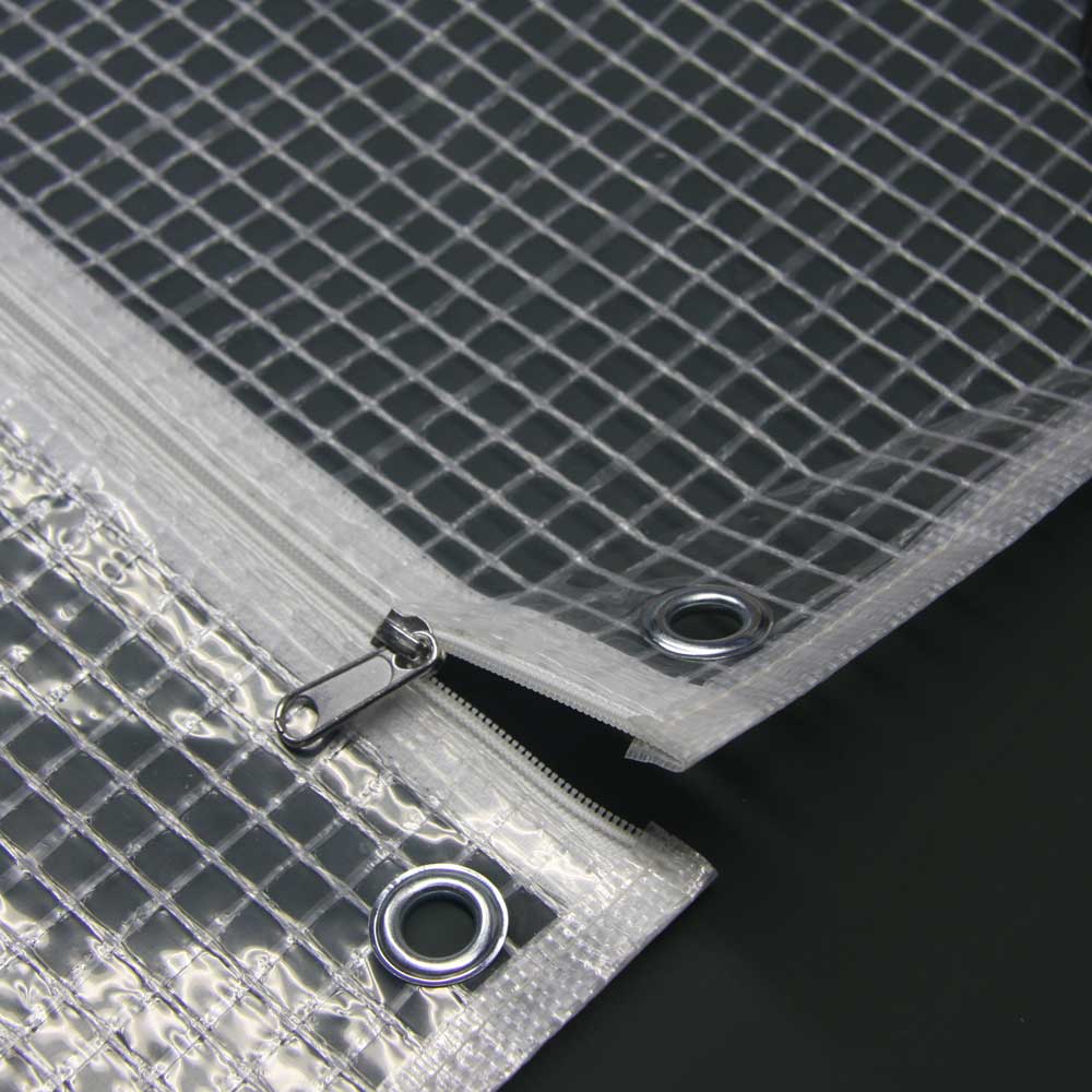 Universal Schutzhülle 140 Gittergewebe mit Reißverschluss und Ösen, transparent für Schutz und Aufbewahrung.