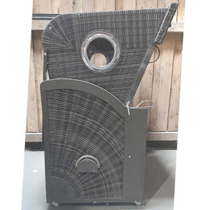 Universal Schutzhülle hellgrau für Strandkorb-Profil Nr. 8, seitliche Ansicht mit Rundfenster, ganzjährige Abdeckung