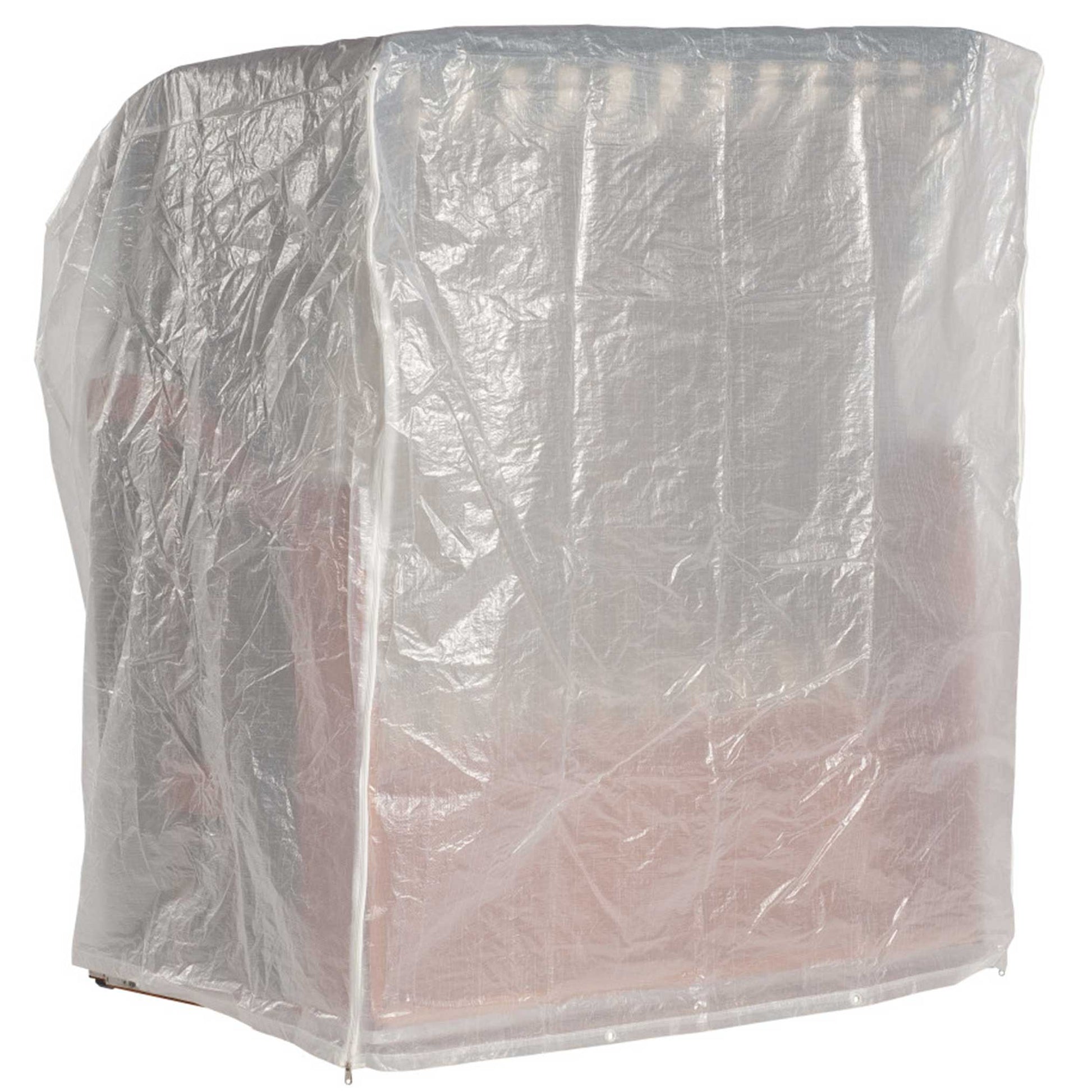 Strandkorb Sonnenpartner XL-2-Sitzer mit weißer Sommer-Schutzhülle als leichter Regen- und Staubschutz, nicht für Überwintern geeignet