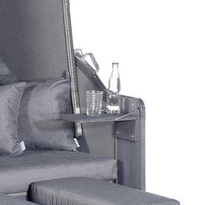 Strandkorb Seitentisch mit Klapptisch für Rustikal 50 und 250, ideal für Getränke und Snacks am Strand.