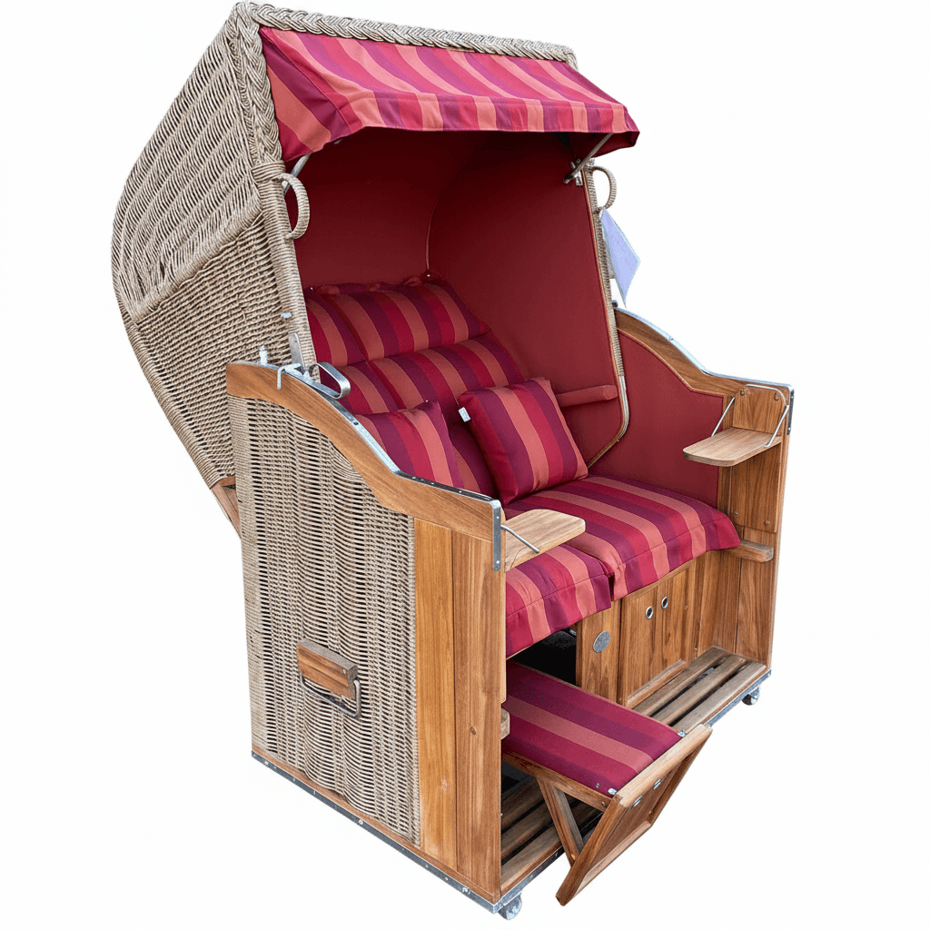 Strandkorb Sonnenpartner Modell Teak PE-Geflecht Hyazinthoptik, Dessin Franja-roya-708, Innen Uni terracotta
