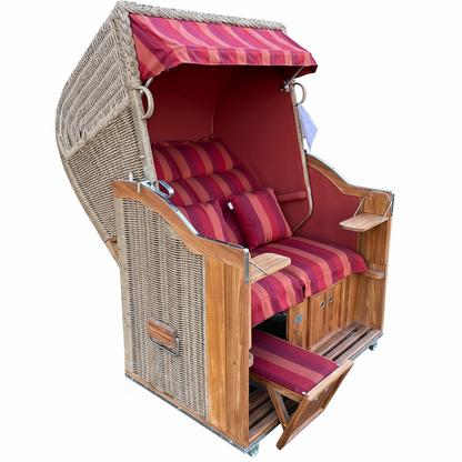 Strandkorb Sonnenpartner Modell Teak PE-Geflecht Hyazinthoptik, Dessin Franja-roya-708, Innen Uni terracotta