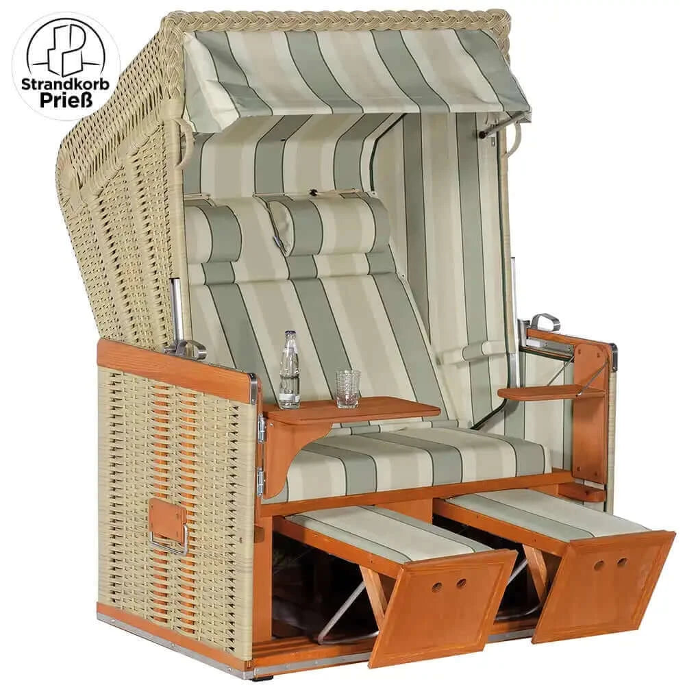 Strandkorb Sonnenpartner Modell Konsul PE Geflecht seegras mit verstellbarer Rückenlehne, Fußstützen und Nackenrollen, Dessin 75