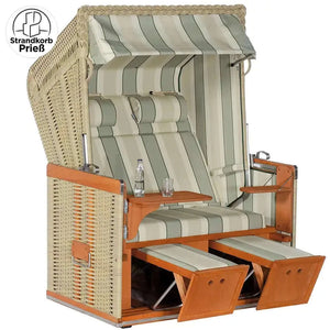 Strandkorb Sonnenpartner Modell Konsul PE Geflecht seegras mit verstellbarer Rückenlehne, Fußstützen und Nackenrollen, Dessin 75