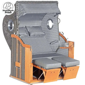 Strandkorb Sonnenpartner Modell Classic 8001 in anthrazit Geflecht mit Bullaugen, verstellbaren Fußstützen und lasiertem Holzgestell