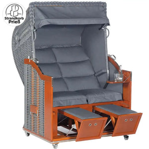 8086 Strandkorb Sonnenpartner Modell Classic PE Geflecht onix, Holz Dickschichtlasur, Dessin Charcoal Deluxe grau wie abgebildet - Strandkorb Prieß