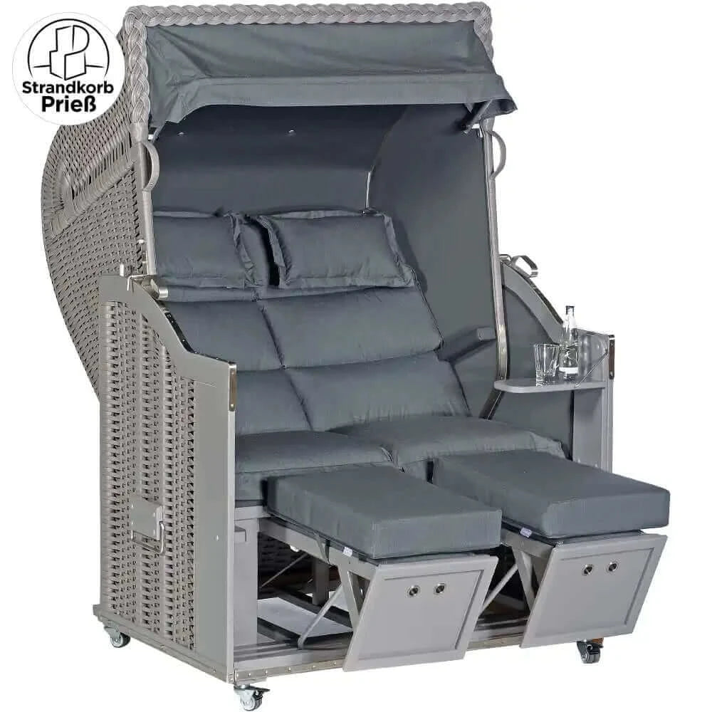 8095 Strandkorb Sonnenpartner Modell Classic PE Geflecht taupe, Holz taupe lackiert, Dessin Charcoal Deluxe grau wie abgebildet - Strandkorb Prieß