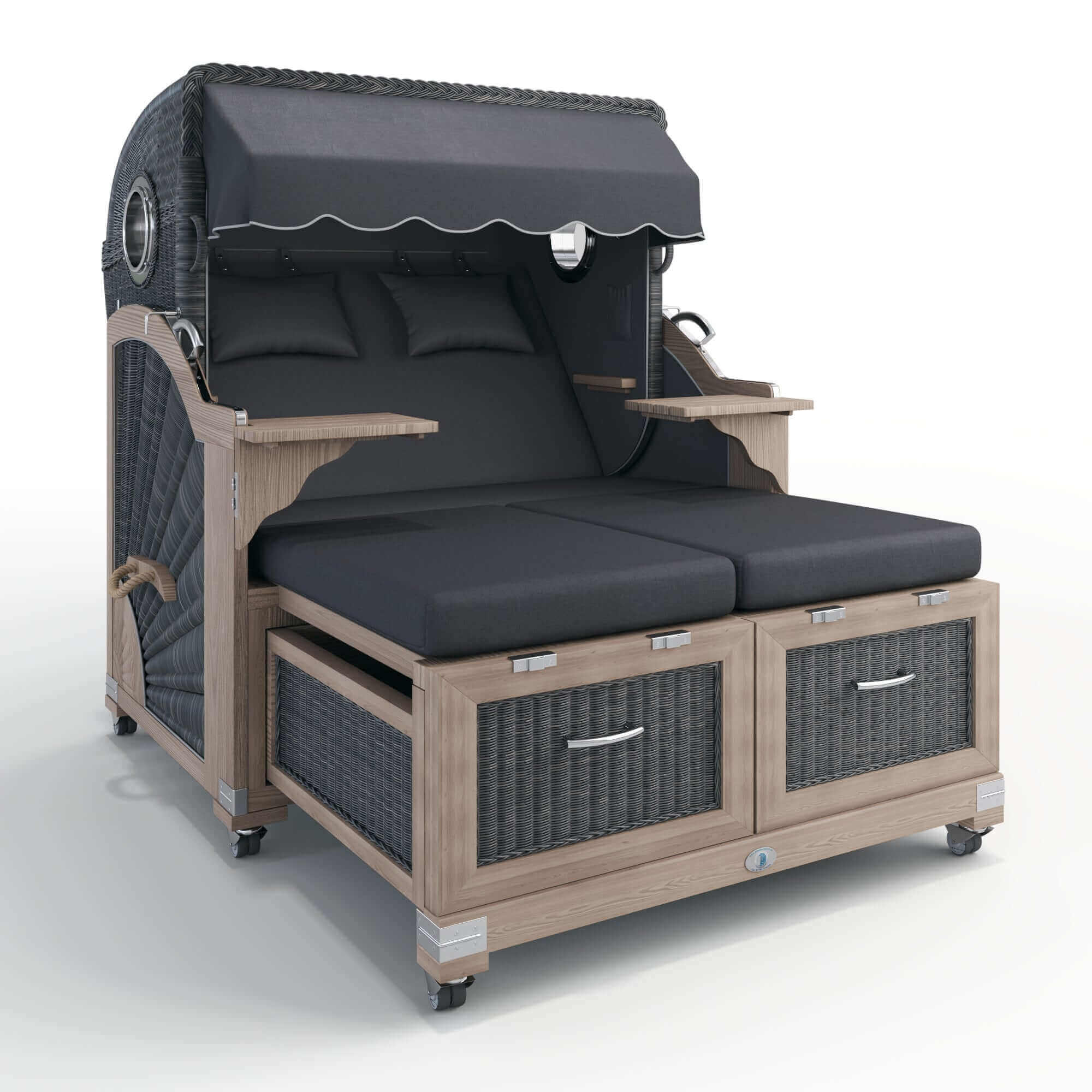 Strandkorb Lounge Stilkorb Buxtehude anthrazit mit Easylift System und UV-beständigem PE Geflecht.