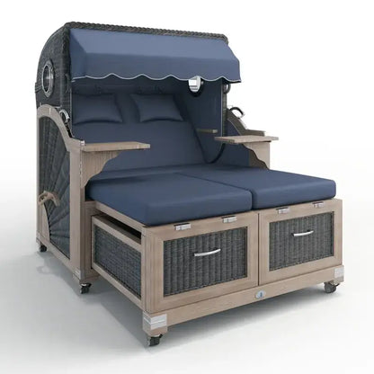 Strandkorb Lounge Stilkorb Buxtehude San Sebastian blau mit Easylift System und UV-beständigem PE Geflecht