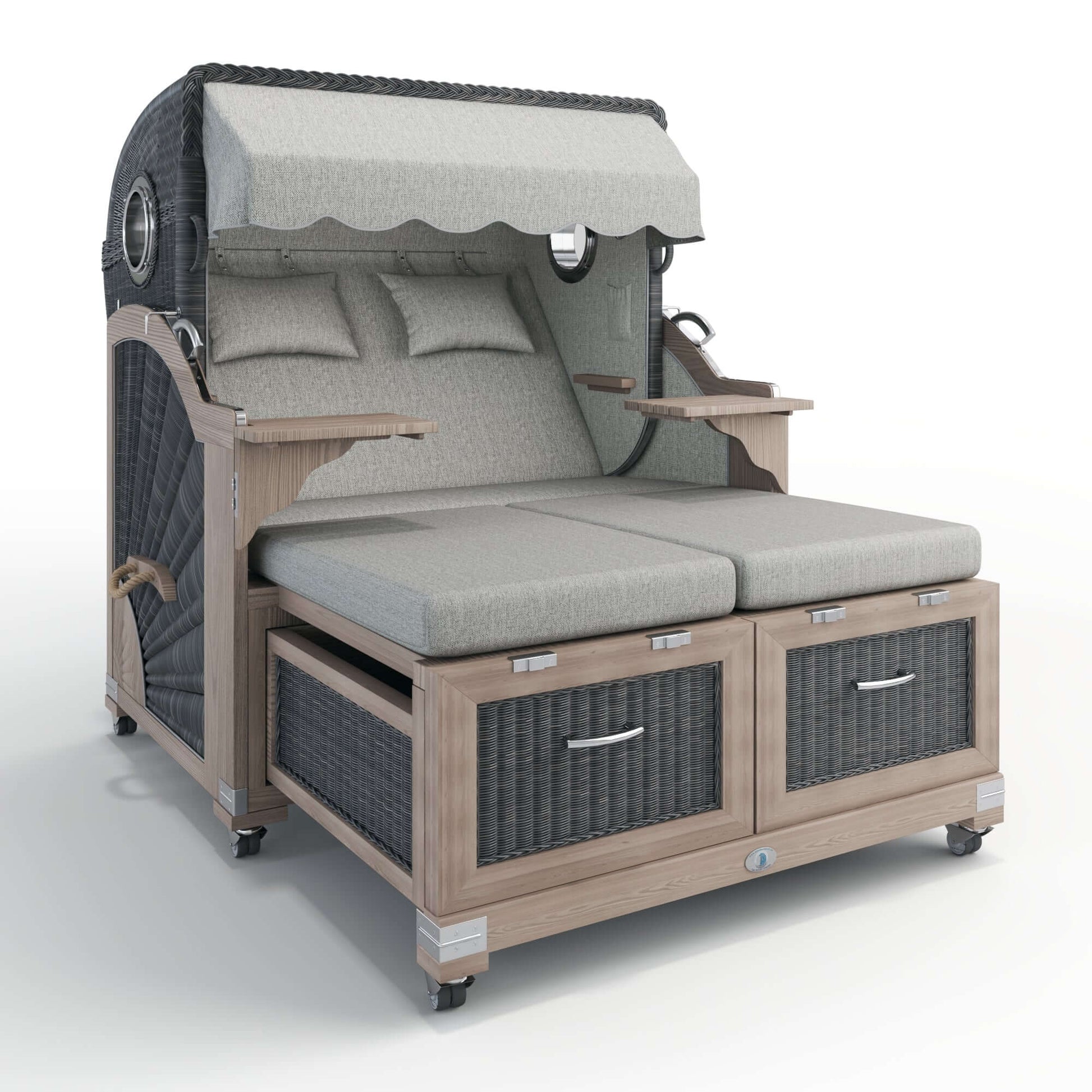Strandkorb Lounge Stilkorb Buxtehude Amsterdam grau mit Easylift System und UV-beständigem PE Geflecht.