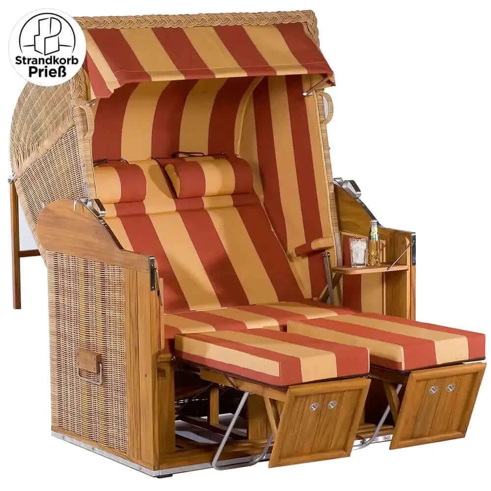 Strandkorb Sonnenpartner Modell Classic Teak PE Rundgeflecht Rattanoptik, Dessin 117 wie abgebildet - Strandkorb Prieß