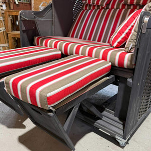 Strandkorb Kiel 255 Plus, Holz grau lasiert, PVC-Geflecht anthrazit, Dessin Filo Rosso