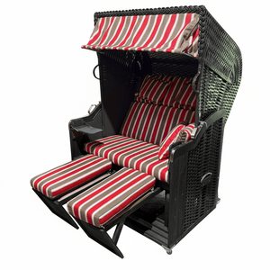 Strandkorb Kiel 255 Plus, Holz grau lasiert, PVC-Geflecht anthrazit, Dessin Filo Rosso