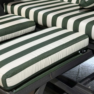 Strandkorb Kiel 255 Plus, Holz grau lasiert, PVC-Geflecht anthrazit, Dessin Vert grün