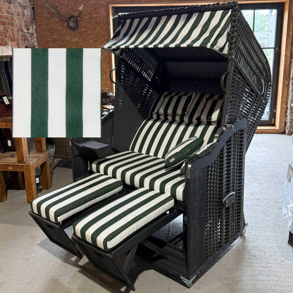 Strandkorb Kiel 255 Plus, Holz grau lasiert, PVC-Geflecht anthrazit, Dessin Vert grün