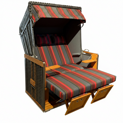 Strandkorb Sonnenpartner Modell Konsul PVC anthrazit, Holz lasiert, Dessin rot anthrazit 189