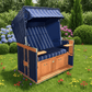 Strandkorb Sonnenpartner Modell Konsul XL 150cm PVC blau, Holz lasiert, Dessin blau weiss 27