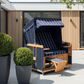 Strandkorb Sonnenpartner Modell Konsul XL 150cm PVC blau, Holz lasiert, Dessin blau weiss 27