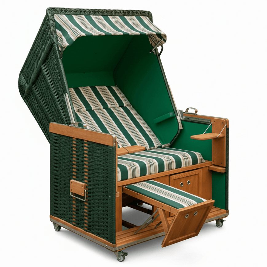 Strandkorb Sonnenpartner Modell Konsul grün, Holz lasiert, Dessin grün anthrazit PVC grün 14