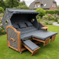 7039 Strandkorb Prieß Modell Meister, Foto zeigt Iroko Holz, PE Geflecht dunkelgrau, Größe wählbar, Stoffdessin grau