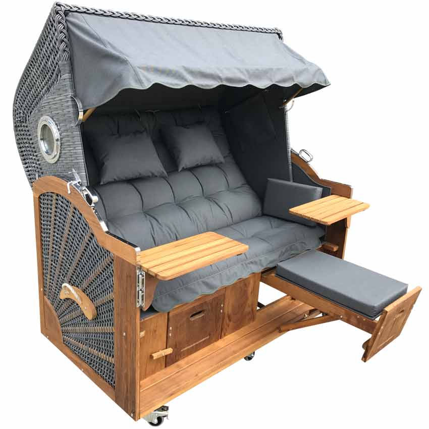 Prieß Schutzhülle für Strandkorb Modell Meister – wetterfeste Abdeckung für luxuriösen Doppelstrandkorb mit Holz und Polsterung