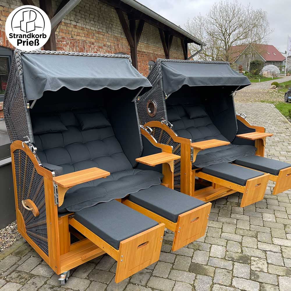 7048 Strandkorb Prieß Modell Meister, Foto zeigt Lärche Holz, PE Geflecht anthrazit