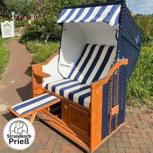 8025 Strandkorb Sonnenpartner Modell Classic blau, Dessin 40 blau weiss Innfolie PVC weiss wie abgebildet - Strandkorb Fachhandel Prieß