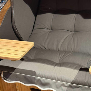 Komplettpaket A121 Strandkorb Prieß Modell Meister Iroko Holz, PE Geflecht cappuccino, wie abgebildet, 135 cm
