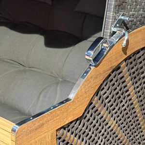 Komplettpaket A121 Strandkorb Prieß Modell Meister Iroko Holz, PE Geflecht cappuccino, wie abgebildet, 135 cm