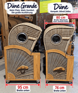 Strandkorb Mr. Deko Düne Bullaugen Teak PE grey 2-Sitzer Dessin 548