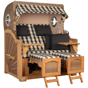 Strandkorb Mr. Deko Düne Grande Bullaugen Teak PE banana 2,5-Sitzer mit komfortablem Design und luxuriösem Charme.