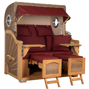 Strandkorb Mr. Deko Düne Grande Bullaugen Teak PE banana 2,5-Sitzer mit gemütlichem Design und luxuriösen Details