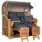 Strandkorb Düne - eleganter 2,5-Sitzer mit Bullaugen in blau anthrazit und Teakholzdesign, inkl. Lifter und Rollen.