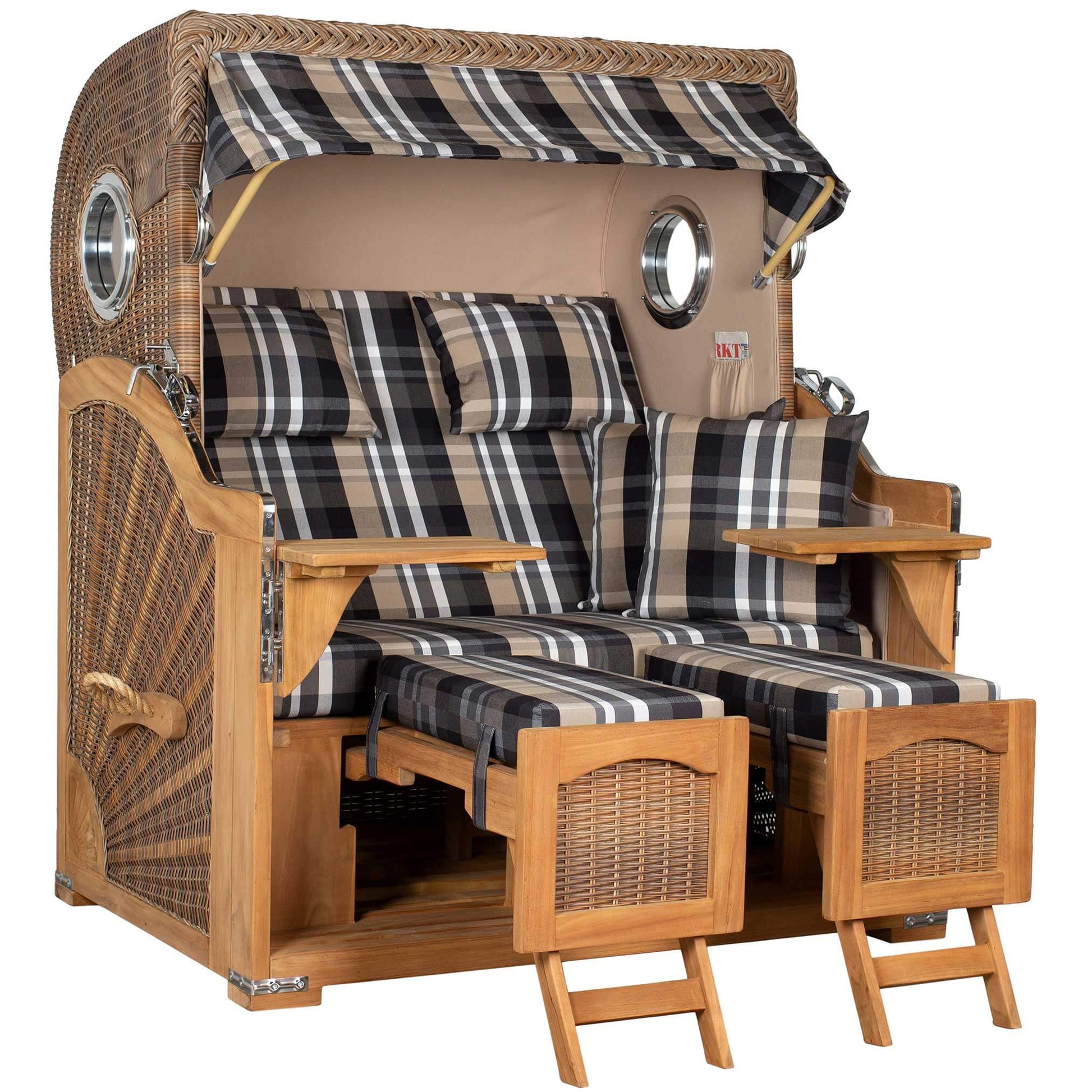 Strandkorb Mr. Deko Düne Grande Bullaugen Teak PE banana 2,5-Sitzer mit komfortablem Design und luxuriösem Charme.