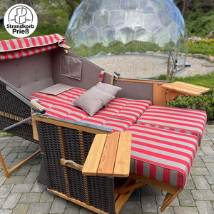 Lager Strandkorb Eiderstedter Typ 3, 140 cm, Modell Deich, Geflecht cappuccino, Holz Lärche, wie abgebildet - Strandkorb Fachhandel Prieß