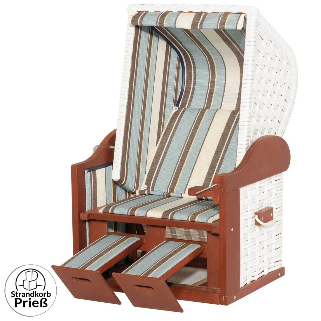 Puppenstrandkorb Puppenkorb Sonnenpartner, Dessin 1206, HBT 60x40x35 cm mit verstellbarem Oberkorb und Fußstützen.