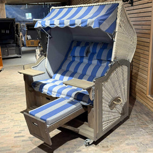 Komplettpaket A120 Strandkorb Prieß Modell Meister Vintage grau PE Geflecht taupe, wie abgebildet, 150 cm