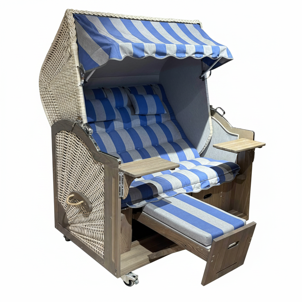 Komplettpaket A120 Strandkorb Prieß Modell Meister Vintage grau PE Geflecht taupe, wie abgebildet, 150 cm