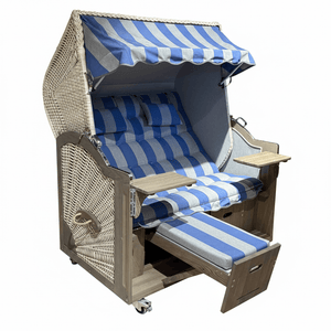 Komplettpaket A120 Strandkorb Prieß Modell Meister Vintage grau PE Geflecht taupe, wie abgebildet, 150 cm