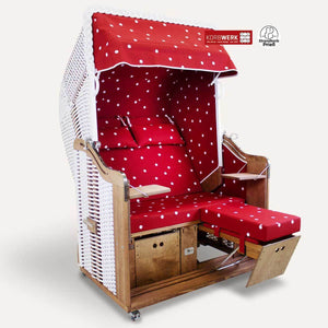 Strandkorb Fliegenpilz mit roten Punkten, Zweisitzer, Design mit PVC und Markisenstoff, 125x165x89 cm