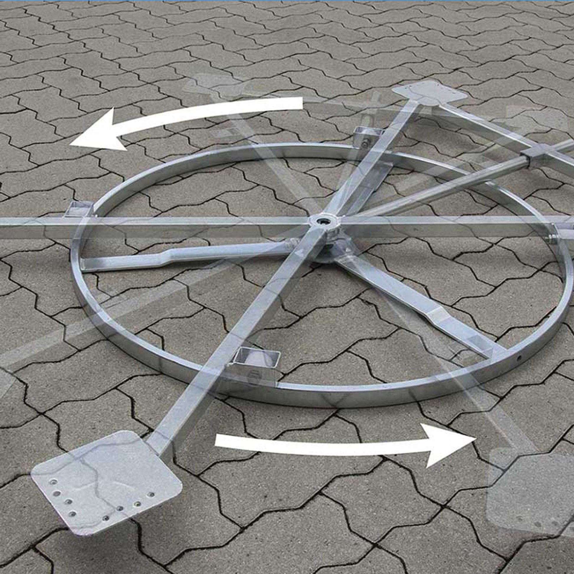 feuerverzinkter Strandkorbdreher rechteckig mit 360-Grad-Drehfunktion als Drehteller für Strandkorb auf Pflastersteinen