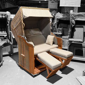 Strandkorb SunnySmart Rustikal 255 Plus in marone mit bequemen Polstern und Fußstützen, ideal für Entspannung