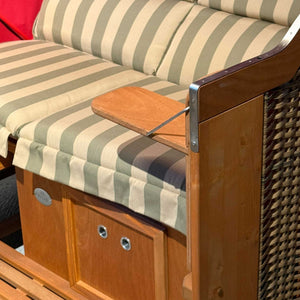 Strandkorb Sonnenpartner Modell Classic XL PE maronet, Holz lasiert, Dessin Banda sand uni rot