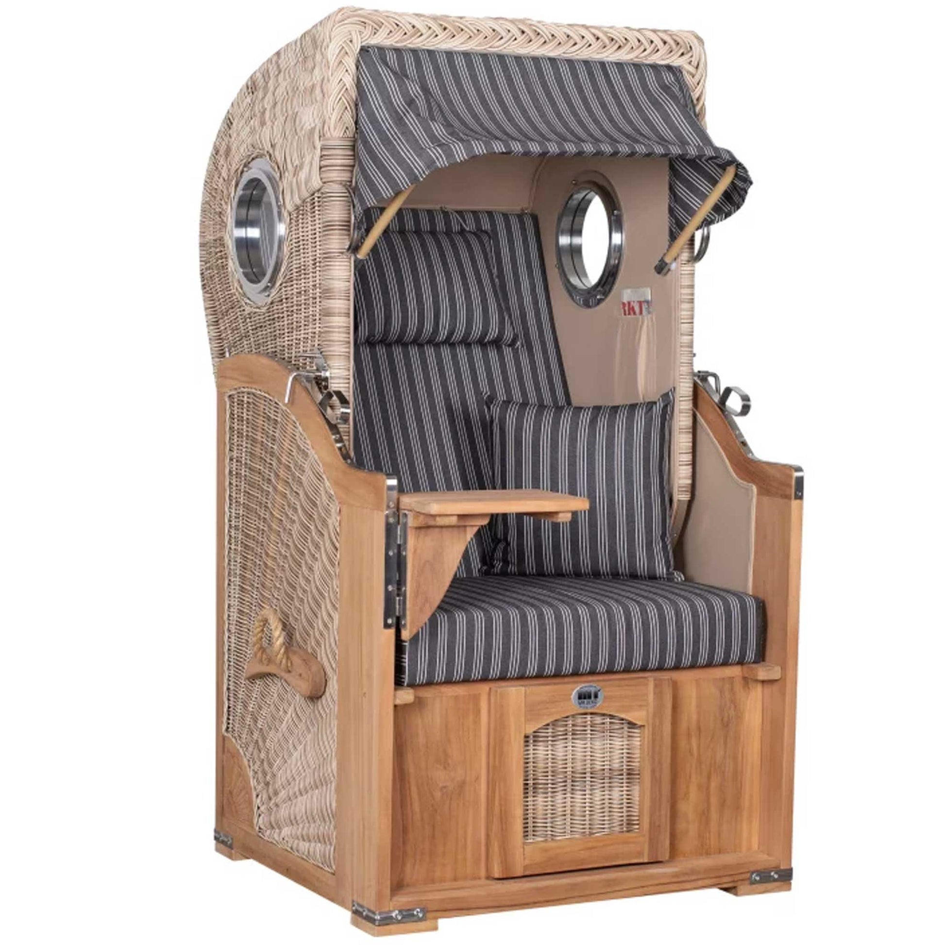 Strandkorb Mr. Deko Düne Bullaugen Teak PE-shell 1-Sitzer Dessin 500 mit eleganten Designs und hochwertiger Verarbeitung.